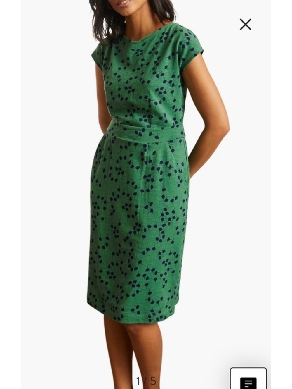 Boden Florrie Dress US 6 Regular Green Floral Cotton Short Sleeve Pockets Artsy